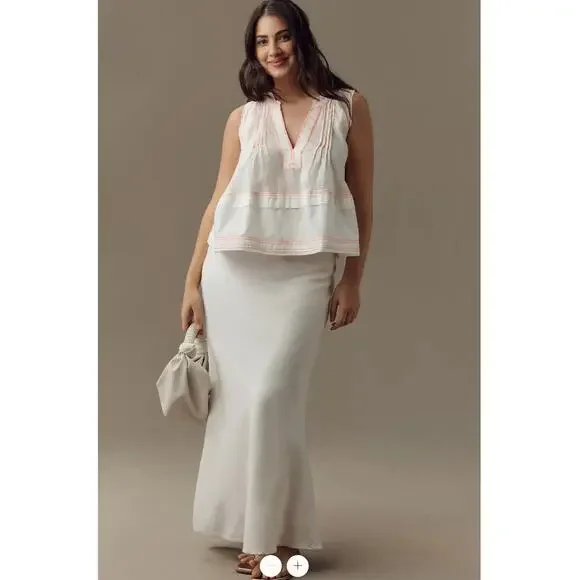 Pilcro Anthropologie Women's Top S White Raw Edge Linen Swing Coastal Boho - Picture 4 of 16